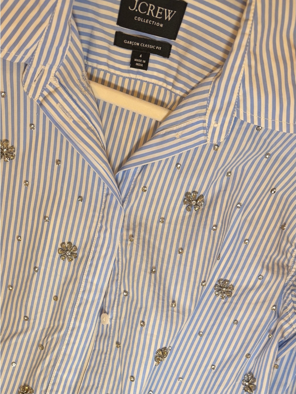 J. Crew Light Blue Striped Crystal-Embellished Button-Down Shirt - Picture 8 of 9